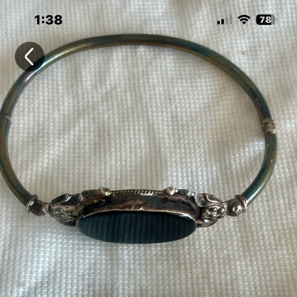 Silver Bangle Bracelet with Black Onyx